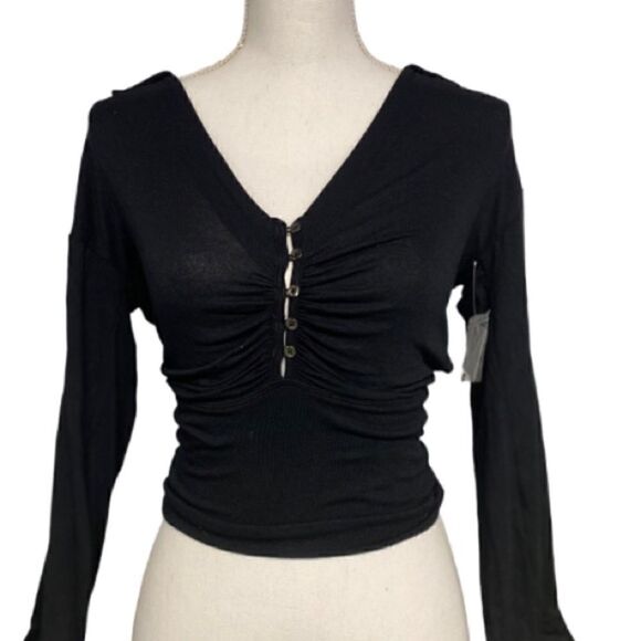 #133 FREE PEOPLE black Stretch Top - Picture 2 of 7